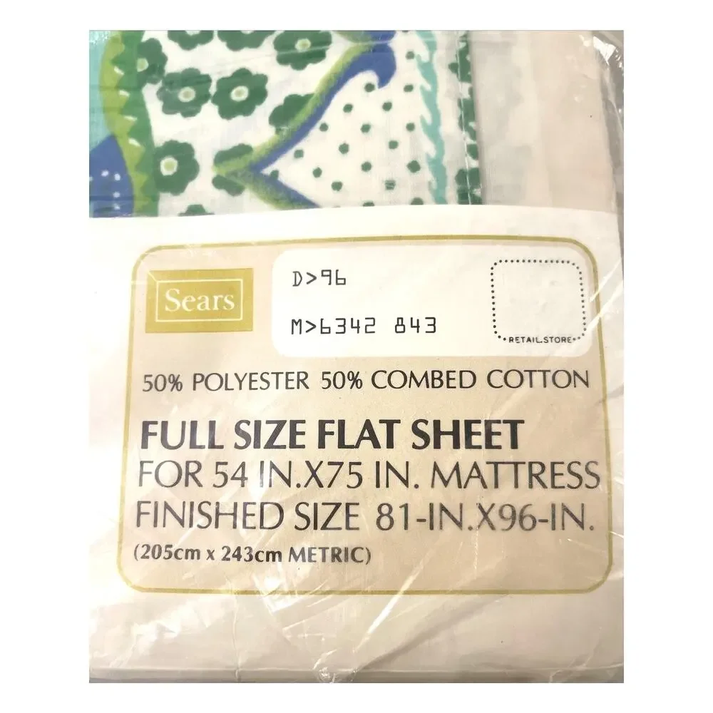 Vintage Sears Kismet Sheet Set – 2 Full Flat & Fitted NOS Beige Green Blue MCM